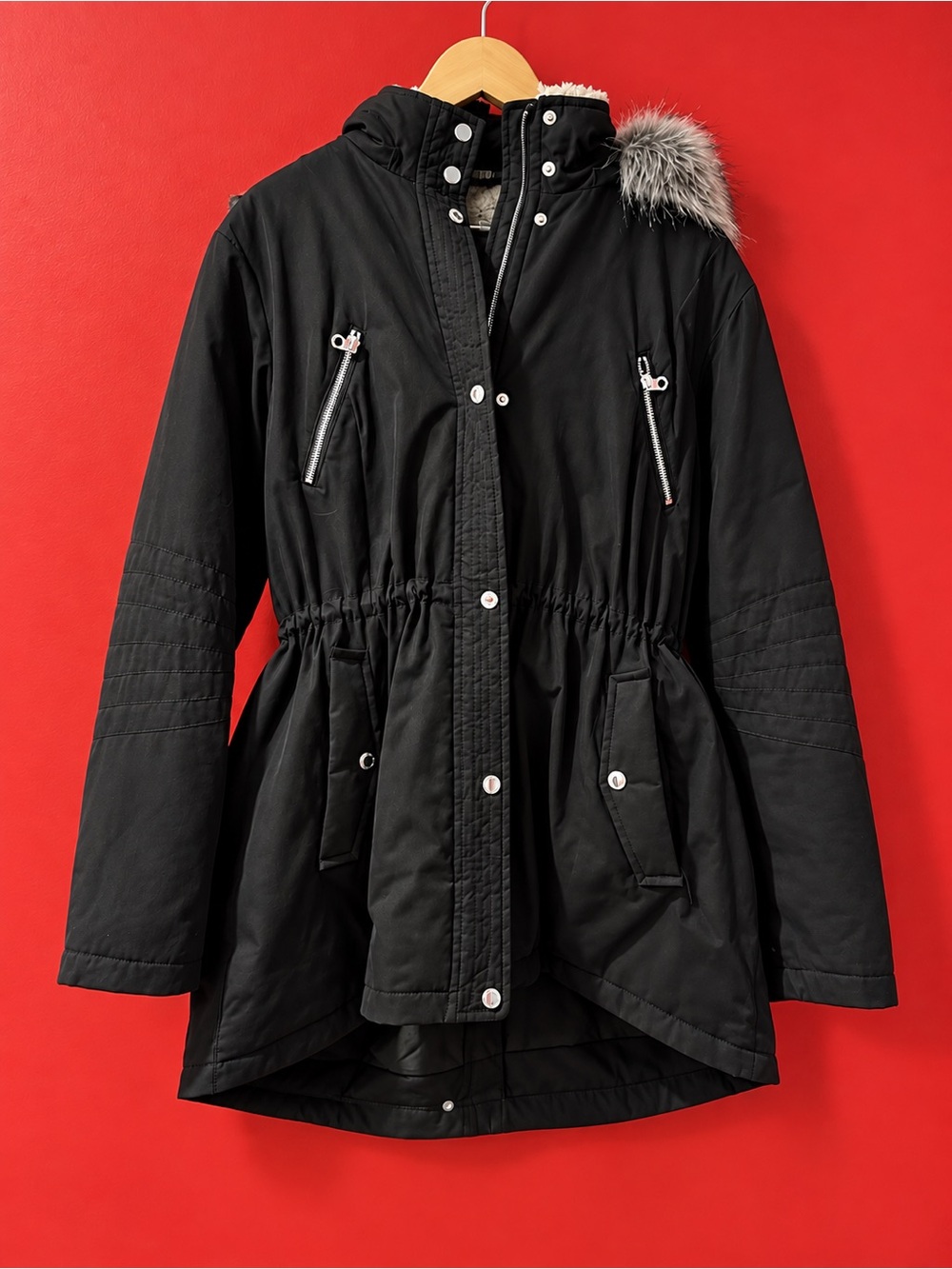 Nautica Black Water Resistant Faux Fur Hood Parka Coat XXL